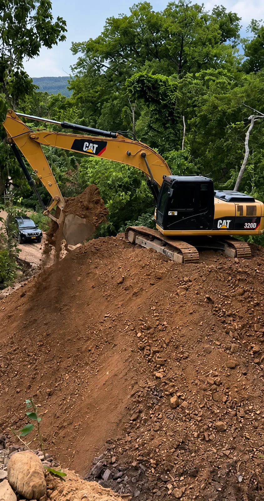 Excavadora CAT descargando material durante la extracción
